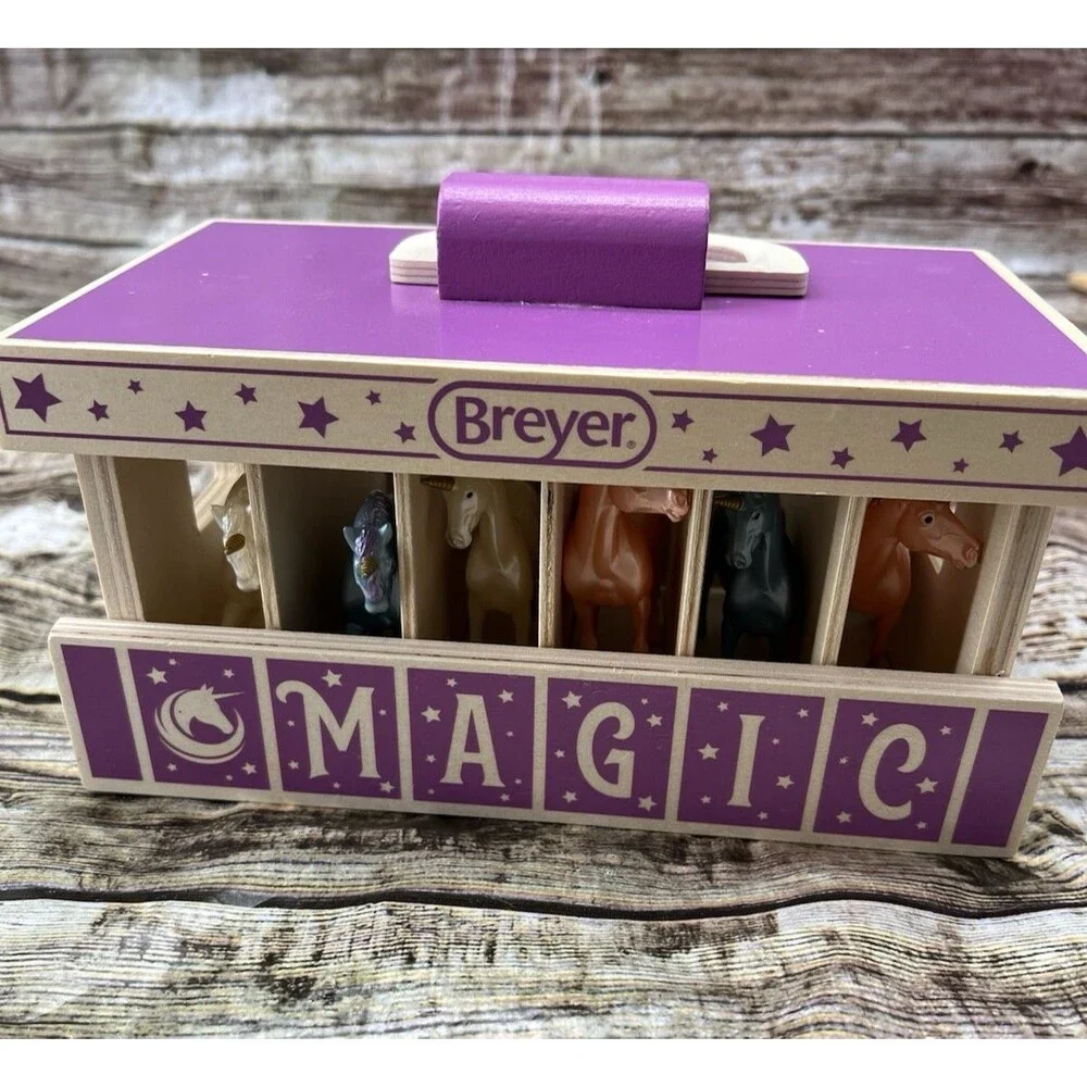 Breyer Unicorn Magic Wooden Carry Stable Playset with 6 Unicorns